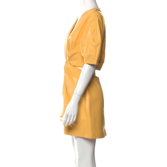ALC Alex twist front mini dress faux leather yellow - Picture 3 of 4